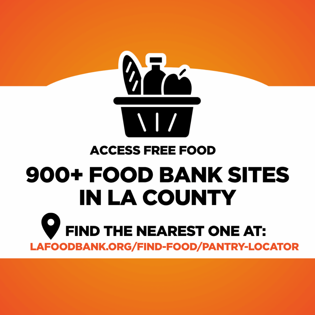 Graphic promoting food bank sites in LA County with link to find the nearest location.