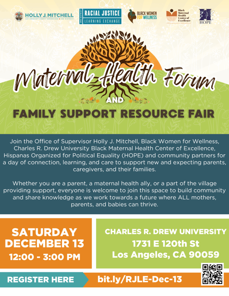 Event flyer promoting December 15 Racial Justice Learning Exchange event hosted by LA County Supervisor Holly J. Mitchell