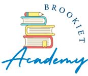 Logo with an illustration of stacked books and text that reads Brookiet Academy.