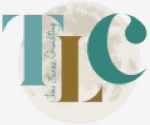 Logo on a light gray background featuring overlapping stylized letters 'TLC' in teal and gold layered over a beige circular shape, with a vertical script-like text element reading 'The Learning Center' embedded within the design.