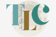 Logo on a light gray background featuring overlapping stylized letters 'TLC' in teal and gold layered over a beige circular shape, with a vertical script-like text element reading 'The Learning Center' embedded within the design.