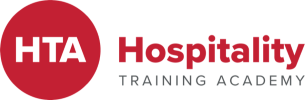 Logo with a red circle containing the letters HTA in white next to text that reads Hospitality Training Academy with smaller text below that reads TRAINING ACADEMY.