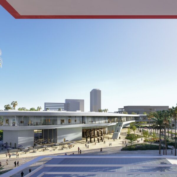 Exterior shot overlooking LACMA"s new David Geffen Galleries