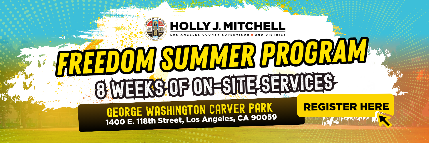 Banner promoting Freedom Summer programs at George Washington Carver Park
